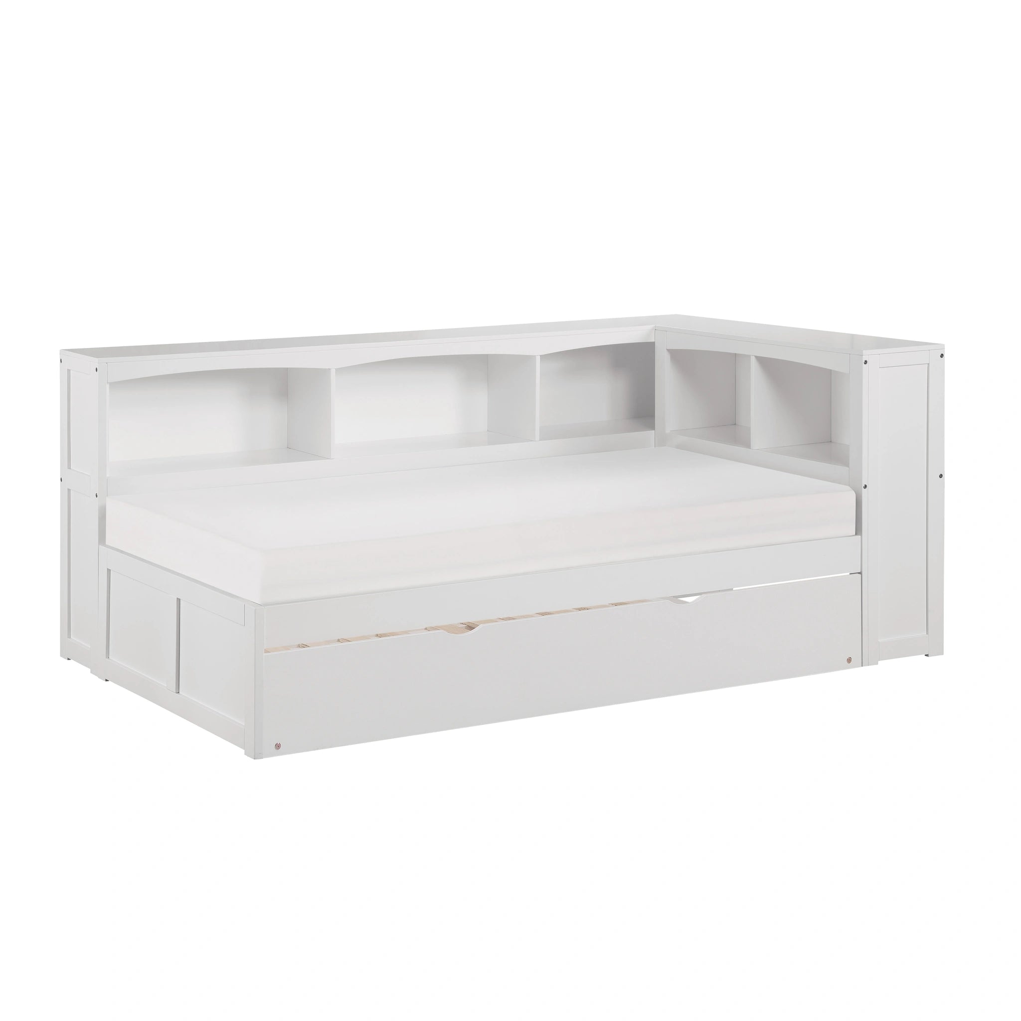Galen-(4) Twin Bookcase Corner Platform Bed with Twin Trundle image