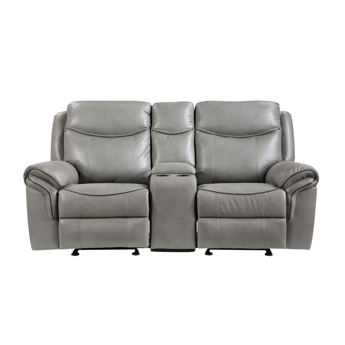 8206GRY-2 - Double Glider Reclining Love Seat with Center Console, Receptacles and USB Ports