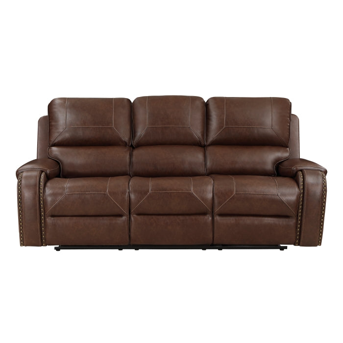 8549BRW-3 - Double Reclining Sofa with Center Drop-Down Cup Holders, Receptacles and USB Ports