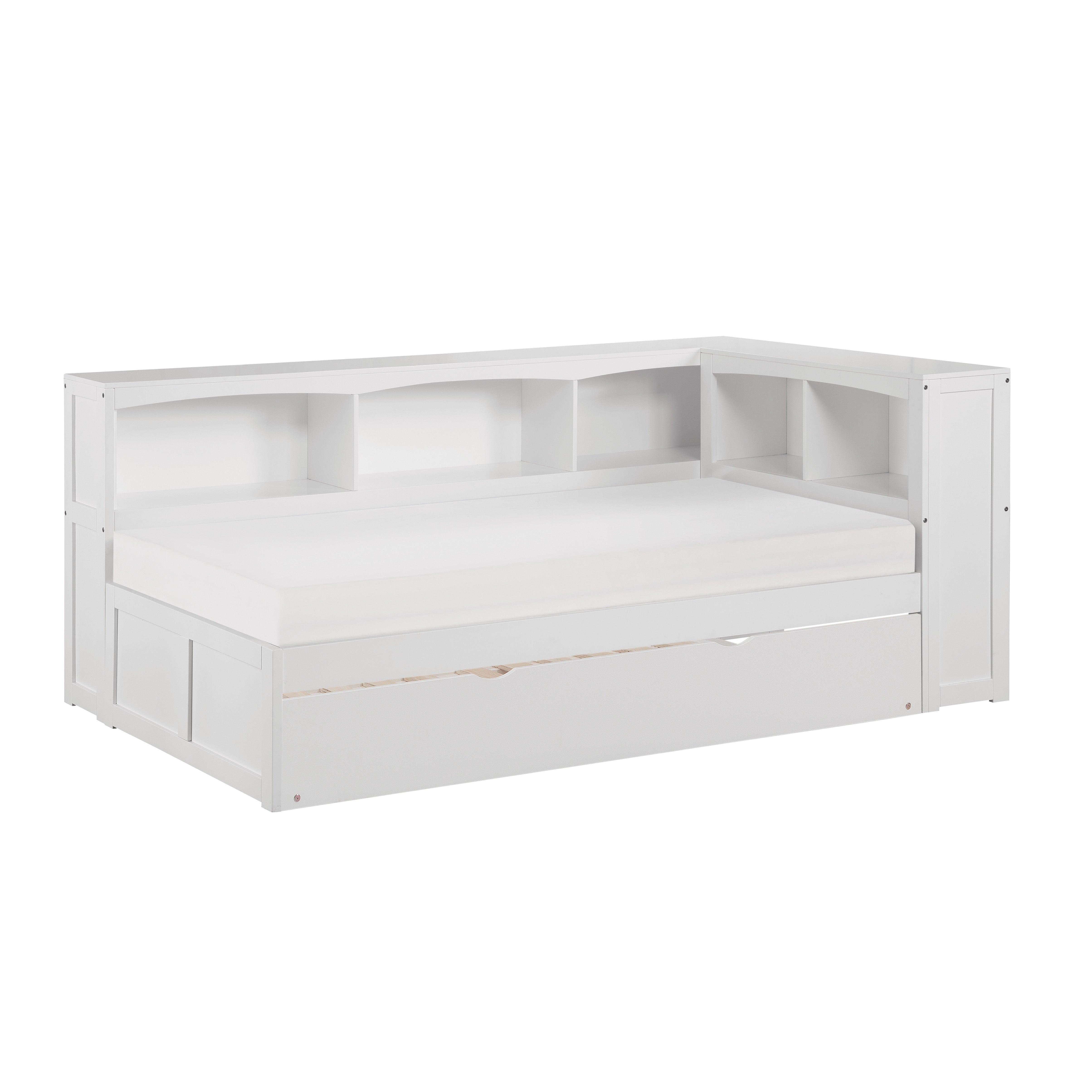 Galen-(4) Twin Bookcase Corner Platform Bed with Twin Trundle image