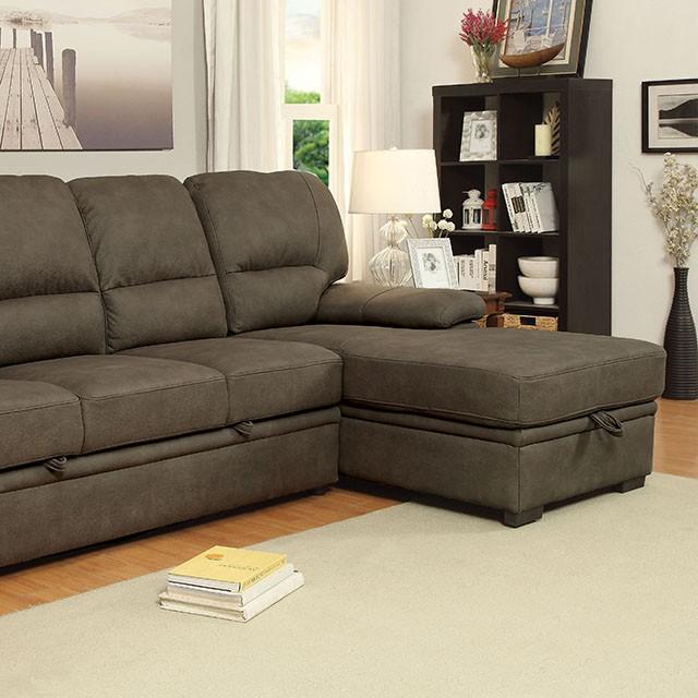 ALCESTER Brown & Gray Sectional w/ Sleeper, Ash