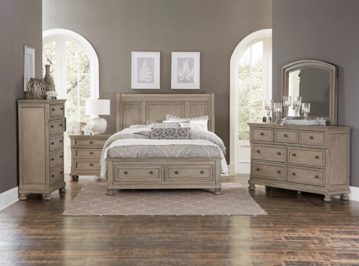 Bethel Queen Sleigh Platform Bed with Footboard Storage in Gray 2259GY-1