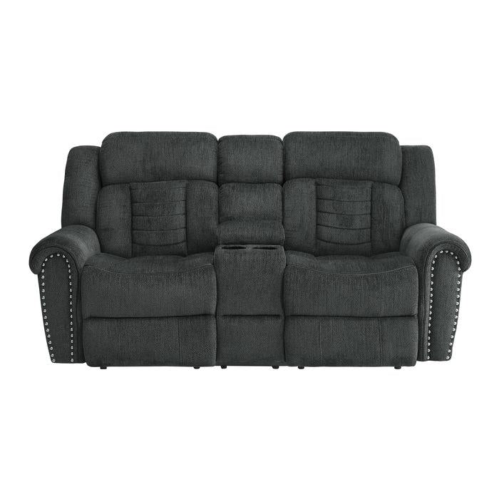 Nutmeg Double Reclining Loveseat in Charcoal Gray 9901CC-2