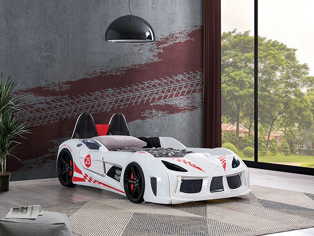 Trackster Bed White, Red,, Black, & Blue