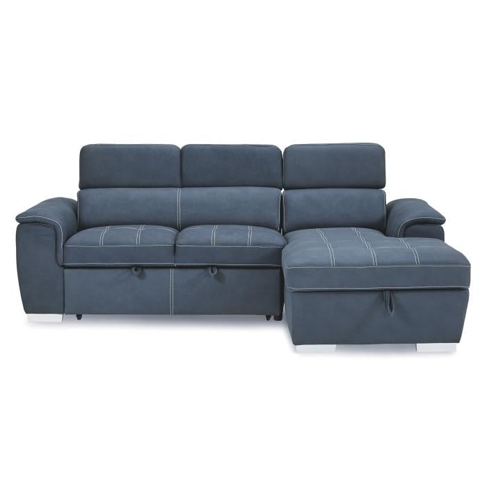 8228BU - (2)2-Piece Sectional with Adjustable Headrests, Pull-out Bed and Right Chaise with Hidden Storage