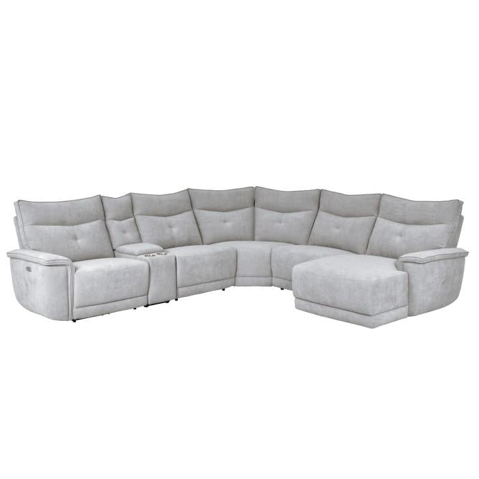 9509MGY6LRPWH5R - (6)6-Piece Modular Power Reclining Sectional with Power Headrests, Right Chaise and USB Port