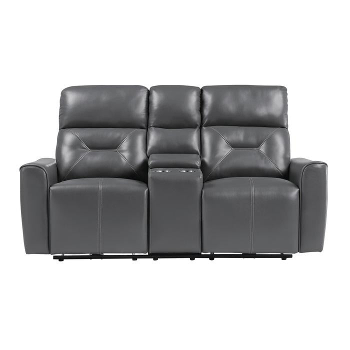 9446GY-2PW - Power Double Reclining Love Seat with Center Console and USB Ports