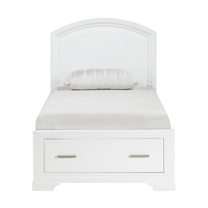 1520WHT-1-Youth (3) Twin Platform Bed with Footboard Storage