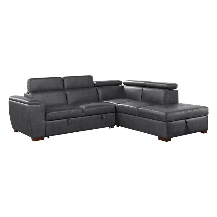 8567GYSC - (2)2-Piece Sectional with Pull-out Bed and Right Chaise with Hidden Storage, Adjustable Headrests