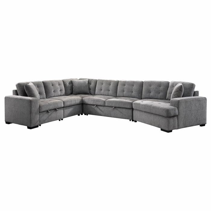 9401GRY42LRU - (4)4-Piece Sectional with Pull-out Bed and Pull-out Ottoman